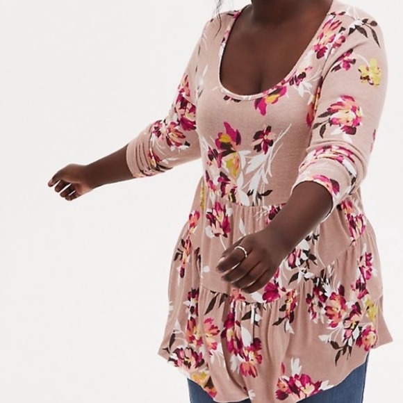 Torrid Floral Super Soft Plush Tiered Babydoll Tunic Top - Picture 11 of 12